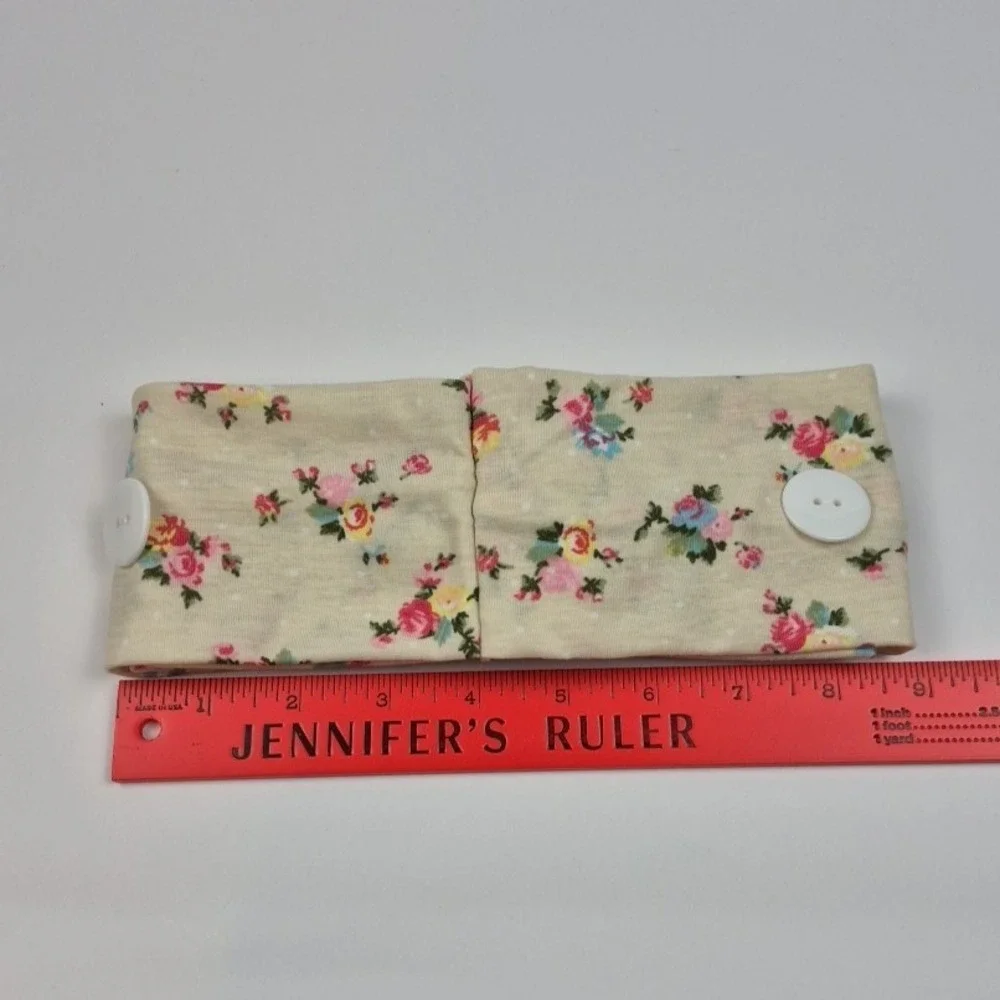 2 Pack Floral Twist Headband Hair‎ Wrap Stretch Buttons for Face Mask Nursing